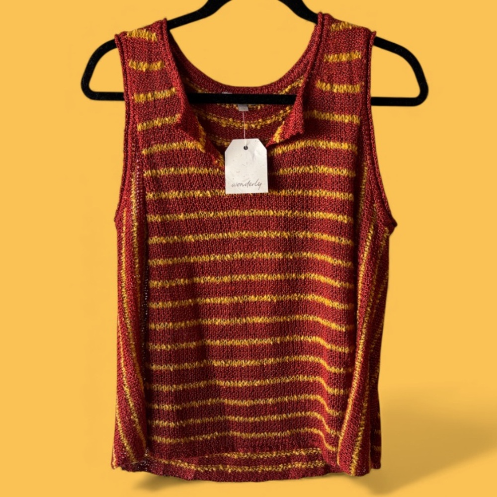 NEW TAGS Wonderly stripes orange yellow tank top sleeveless Large